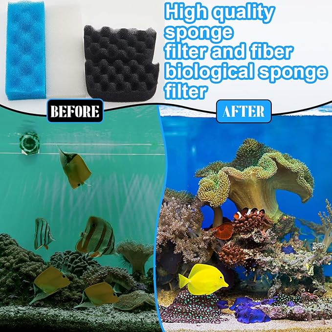Threlaco 6 Pcs Aquarium Filters Bio Sponge Sets Compatible with Fluval 206/207, Including 2 Blue 2 White 2 Black Bio Sponge for Replacement Filter Media Kit