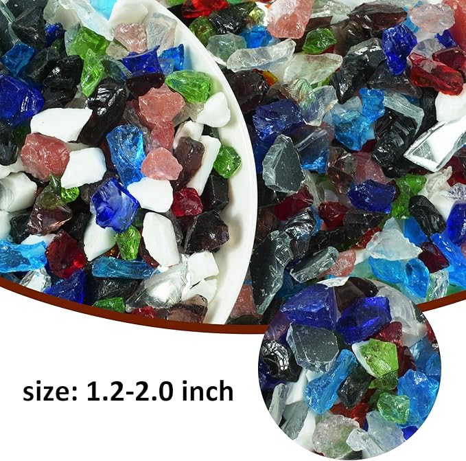 1 Lb Mixed Colors,Large Crushed Sea Glass,Sea Glass Decor,Irregular Glass Rocks for Tabletop Fountain Fillers,Aquarium,Fish Turtle Tank Decorations,DIY Crafts,Flowerpot Decoration