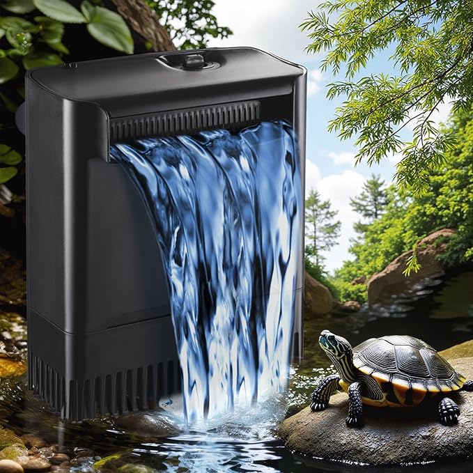 290GPH Turtle Tank Filter for 20-85 Gallon, Turtle Filter Low Water Level Available and Flow Adjustable, Turtle Water Filter for Shrimps Amphibians Turtle Tank Saltwater Freshwater Crystal Clear