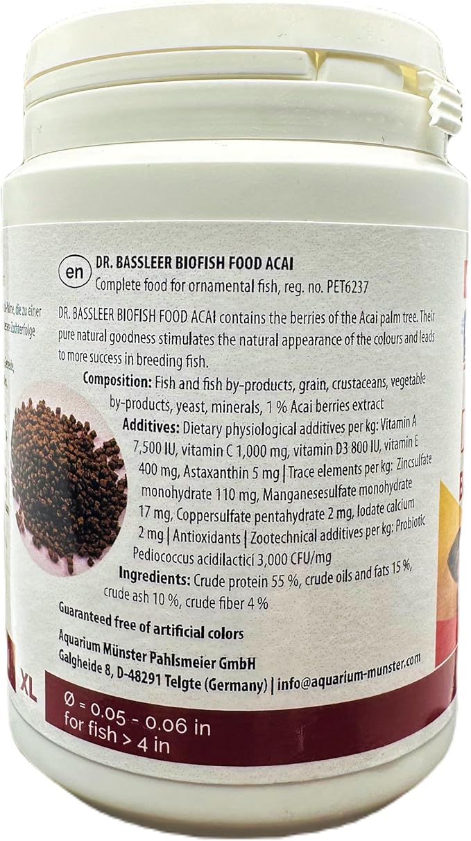 Dr. Bassleer Biofish Food ACAI – X-Lrg Granules (170 g) | Premium Aquarium Fish Food with Acai Superfruit, Omega-3 & Antioxidants | Scientifically Balanced Nutrition for Color, Vitality & Health