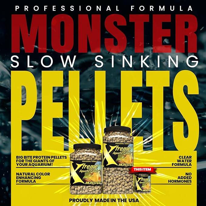 Xtreme Monster 9.0mm Pellets – Slow Sinking & Ideal for Large Cichlids, Monster Fish & Voracious Eaters – Boost Immune & Digestive Health, Max Marine Protein Fish Food – USA Farm Grown (9oz)