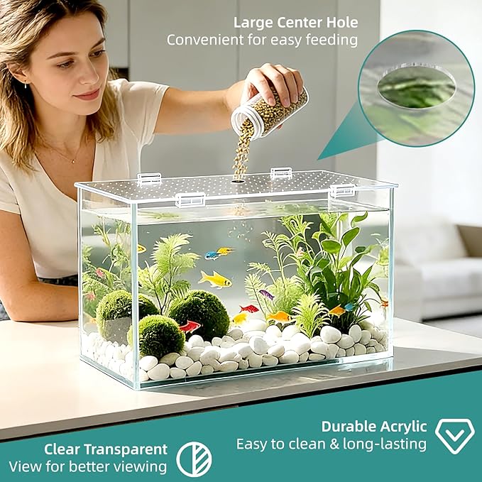 2 Pack Aquarium Acrylic Fish Tank Lid Cover for 20/29/37 Gallon, 29 x 12 Inch Cuttable Acrylic Canopy Top, Anti-Jump Mesh Net with Clips