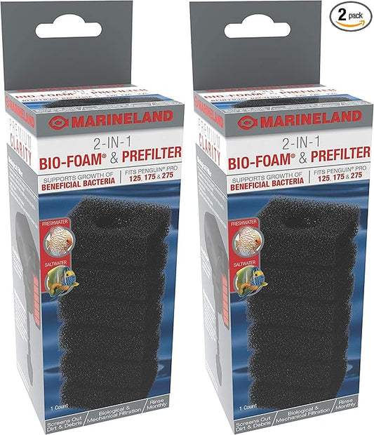 Marineland 2-in-1 Bio-Foam and PreFilter 1 Count, for Biological and Mechanical Filtration, Fits Penguin Pro 125, 175 and 275 Filters (Pack of 2)
