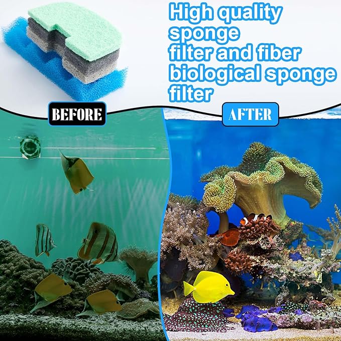 Threlaco 20 Pcs Aquarium Filters Replacement Filter Media Kits Compatible with Fluval 206/207, Including 2 Biological Foams, 6 Ammonia / 6 Phosphate / 6 Nitrite Remover