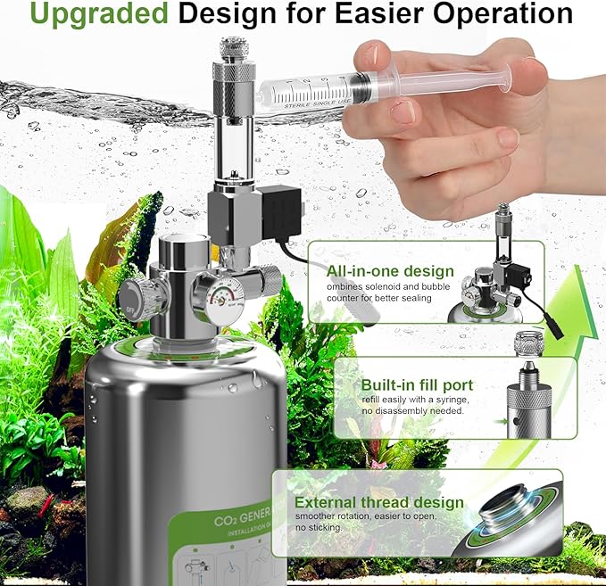 FZONE 2.5L Upgraded Aquarium CO₂ System with Complete Accessories, CO₂ Generator kit with Integrated Solenoid & Bubble Counter, Safety Valve, Main Switch for Planted Tanks