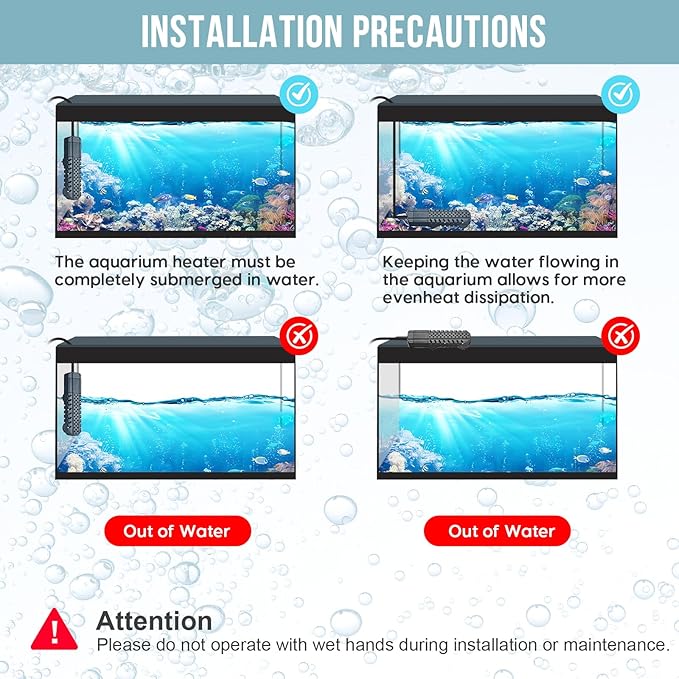 Aquarium Heater 200W, Fish Tank Heater with High-Temperature Protection and Turtle Tank Heater with Automatic Power-Off When Leaving Seawater or Freshwater.