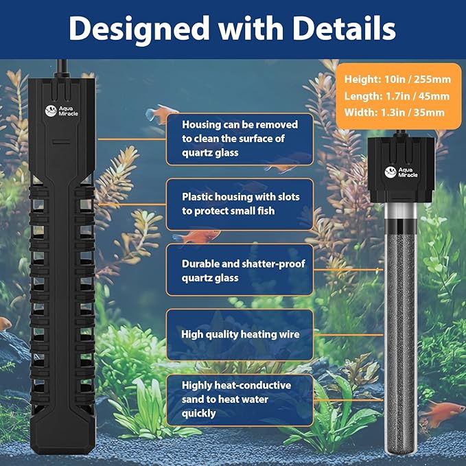 AquaMiracle Submersible Aquarium Heater with LED Digital Temp Display, Fish Tank Heater with Dry-Run & Over-Temp Protection, for Freshwater Saltwater Aquariums(500W/75-120Gal)