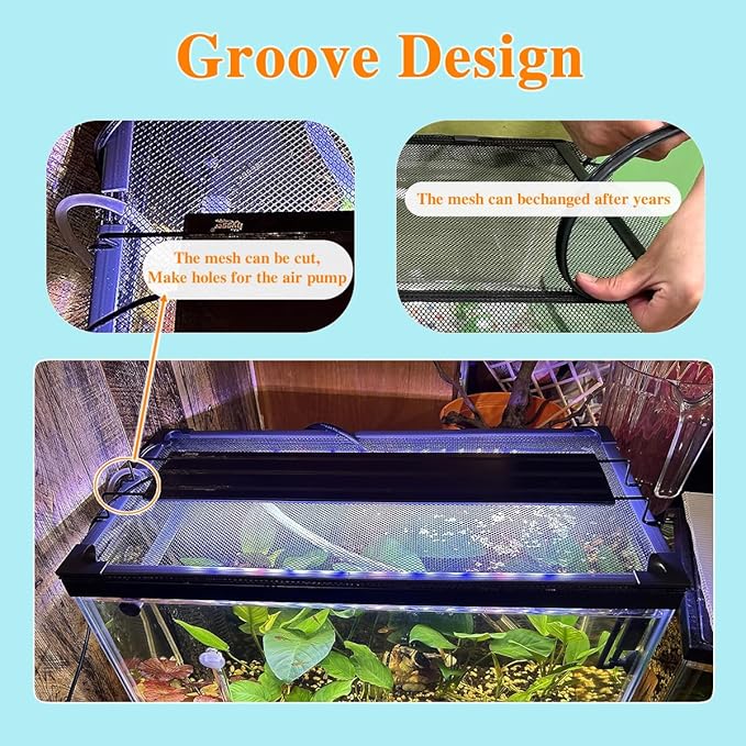 Magnetic Fish Tank Cover Green Frame Grey Fiberglass Mesh, DIY Fish Tank Lid Aquarium Lid for Preventing Fish from Jumping Out and Reptile Escaping Adjustable Size Fit Tank Size Max 35''X19''