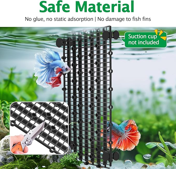 8pcs Aquarium Fish Tank Divider Filter Bottom with Bracket, Plastic Egg Crate Grid (11.6X5.7inch) for Fish Tank Separation, Bottom Filtration & DIY Aquascaping (Black, 48 Brackets)