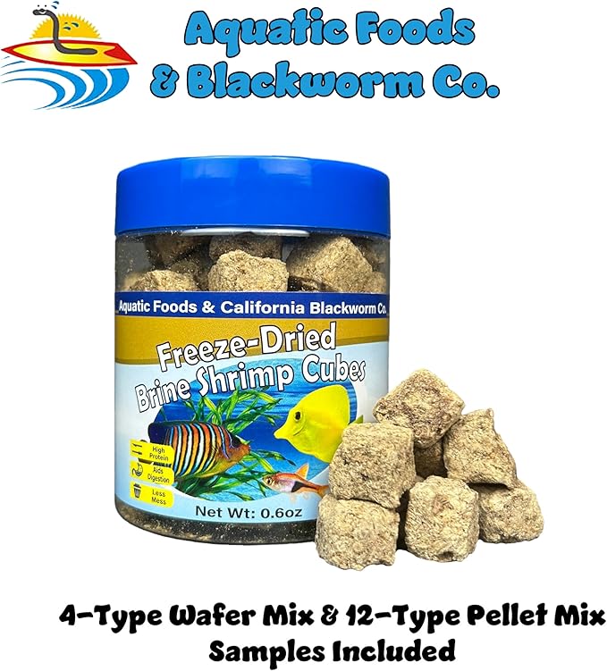 Brine Shrimp, Freeze Dried Floating Brine Cubes for Cichlids, Discus, Tetras, Goldfish, Bettas, Angels, Marines, All Tropical Fish, Aquatic Turtles 0.6oz Canister
