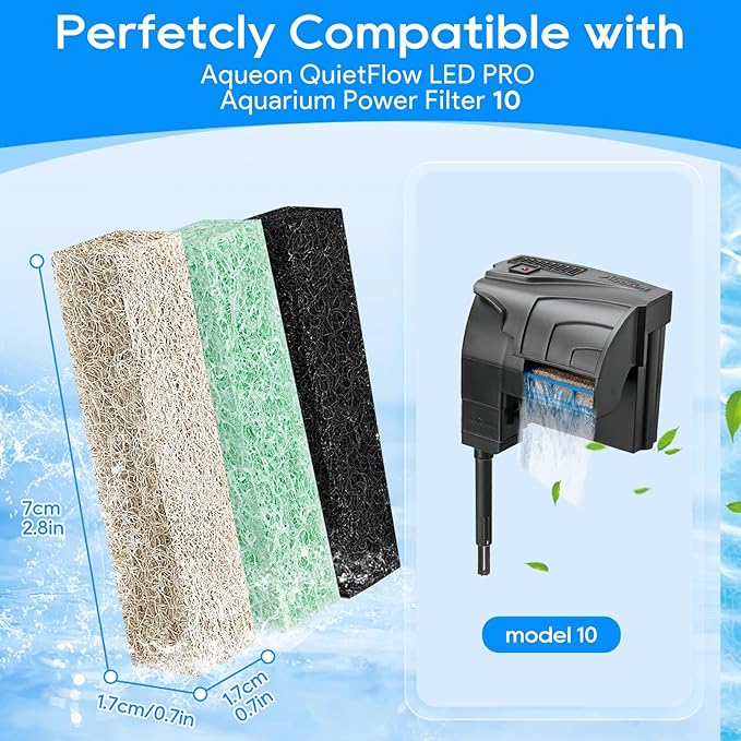 12PCS Ammonia & Phosphate & Carbon Reducer Filter Pads Compatible with Aqueon Filter 10 LED PRO, Replacement Filter Cartridges for SmartClean Aquarium Fish Tank Power Filter, 4+4+4 Mixed Pack