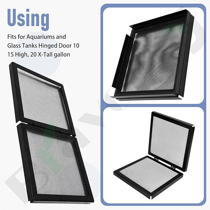 Braveboy Screen Cover for Hinged Door, for 10, 15 High, 20 X-Tall Gallon Aquariums & Glass Tanks, Black - Easy Ventilation
