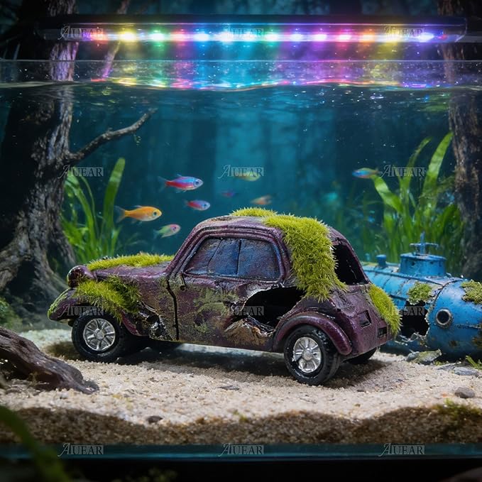 AUEAR, Aquarium Resin Car Ornament Truck Fish Tank Decorations Imitation Wreck Decor with Flocking Moss