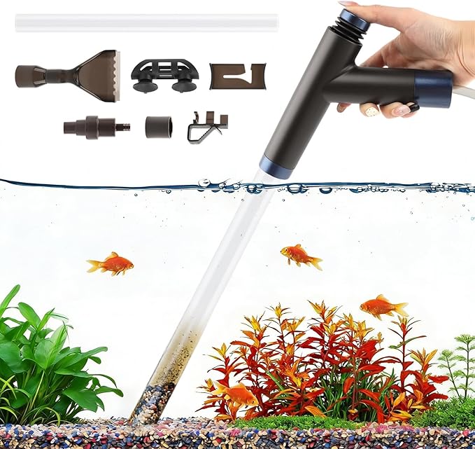 Fish Tank Cleaner Kit,Fish Aquarium Gravel Cleaner Small Manual Aquariums Water Changer for Fish Turtle Tanks Cleaning Manure Sand Wash(Color:Black+Transparent)