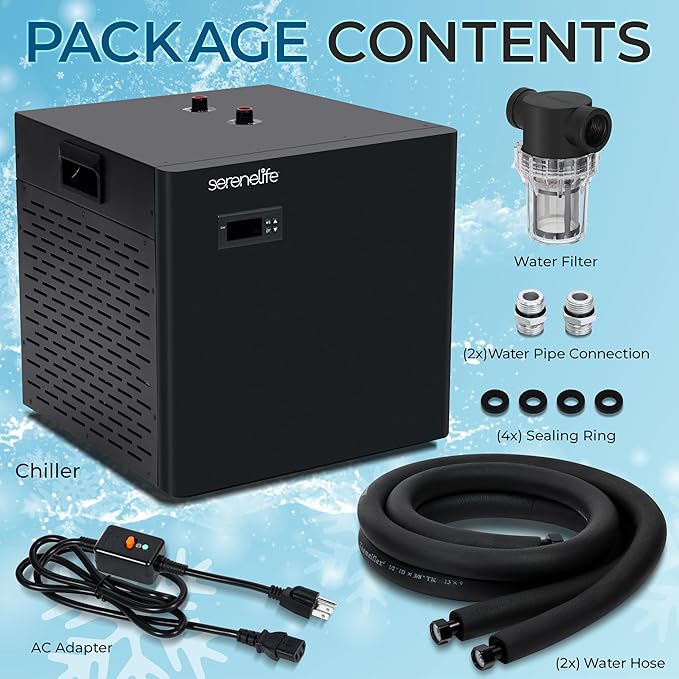 SereneLife 79-Gallon Cold Plunge Chiller – 1/3 HP Ultra-Quiet Aquarium, Hydroponics & Fish Tank Cooling System with Titanium Coils, Precision Temperature Control & One-Touch Operation