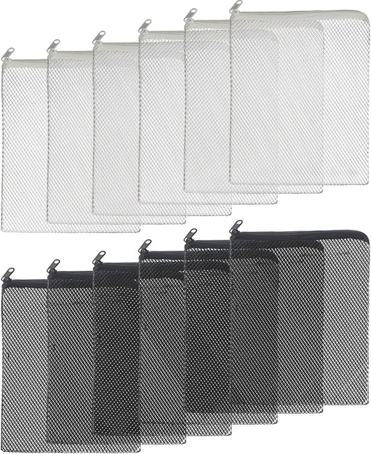 Pawfly 12 Pack Black & White Aquarium Filter Media Bags, Fish Tank Fine Mesh Bag with Plastic Zipper Aquarium Reusable Mesh Bag for Activated Carbon Bio Filter Balls Filter Stones, 7.9" x 5.9"