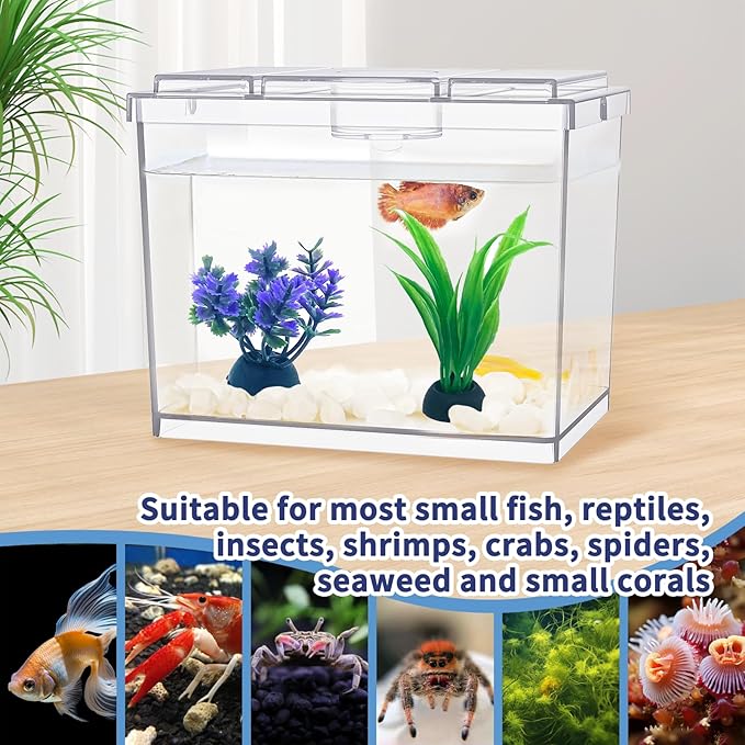 MoonOrange Mini Betta Fish Tank, Small Fish Bowl for Temporary Space, 0.2 Gallon Stackable Cube Tank with Artificial Plants and Gravels for Small Fish, Insect, Shrimp, Crab, Spider. (Pack-1)