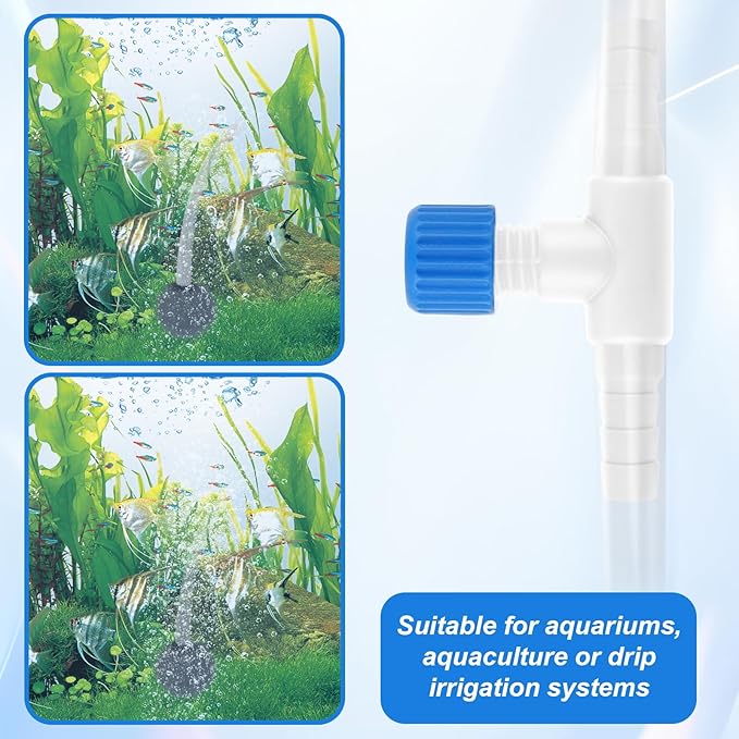 Psyqtsuary Aquarium Air Valve, 10 Pcs Aquarium Air Pump Control Valves T Shaped Single Way Plastic Air Flow Control Regulator Aquarium Air Pump Accessories for Fish Tank 3/16" ID Tubing (Blue White)