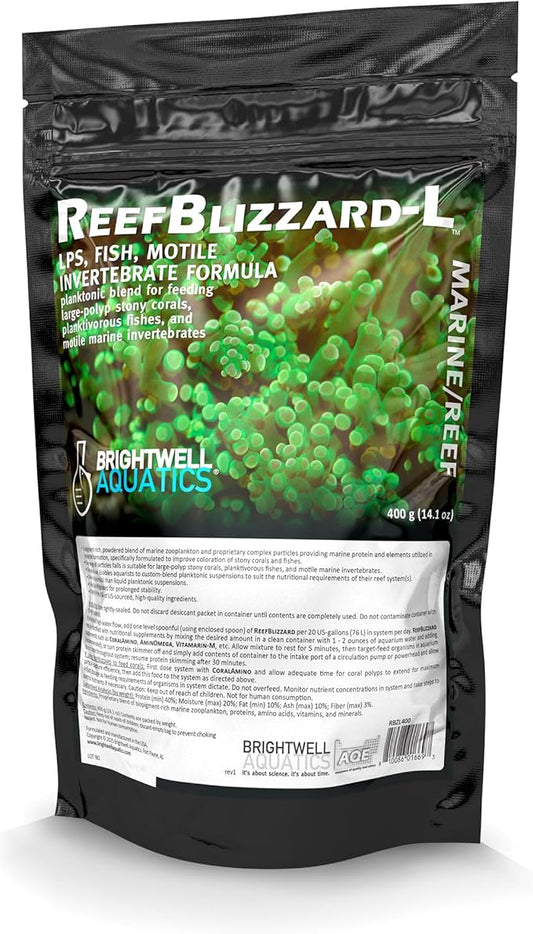 Brightwell Aquatics Reef Blizzard L - Powder Planktonic Food Blend to Feed Large Stony Corals & Planktivorous Fish,400-g