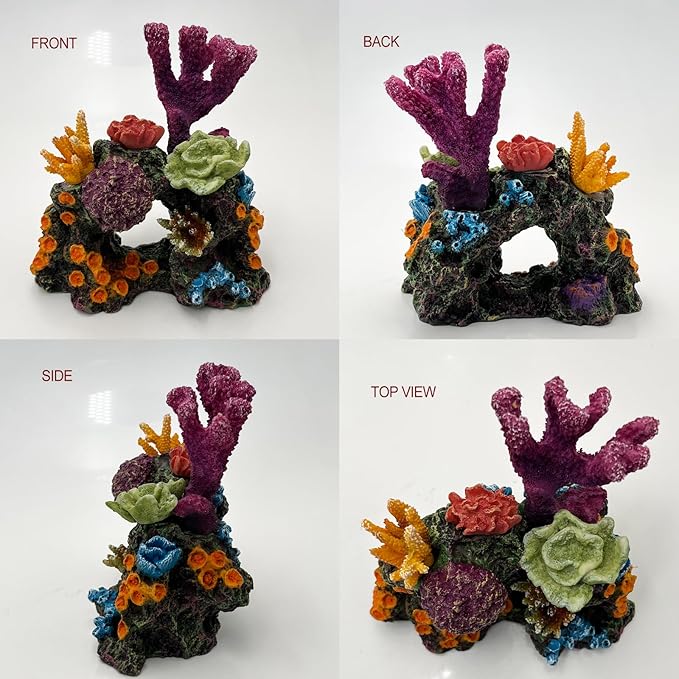 S-Lifeeling Charming Resin Coral Reef Ornament - Realistic Aquarium Decor Gift for Fish & Shrimp Hideaway, Suitable for Freshwater & Saltwater Tanks (6.1 x 4.1 x 6.1 inches)