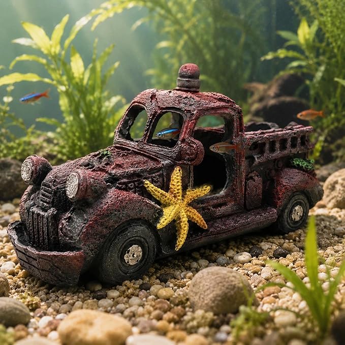 LOGOFUN Aquarium Wreck Car Decoration Simulation Wreck Car Model Resin Wrecks Cars for Fish Tank Aquarium Micro Landscape Decoration