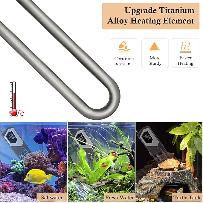 HITOP 600W Titanium Aquarium Heater: Digital Fish Tank Heater with External Controller, Submersible Aquarium Heater with Over-Temperature Protection for Saltwater and Freshwater 75-150Gallon