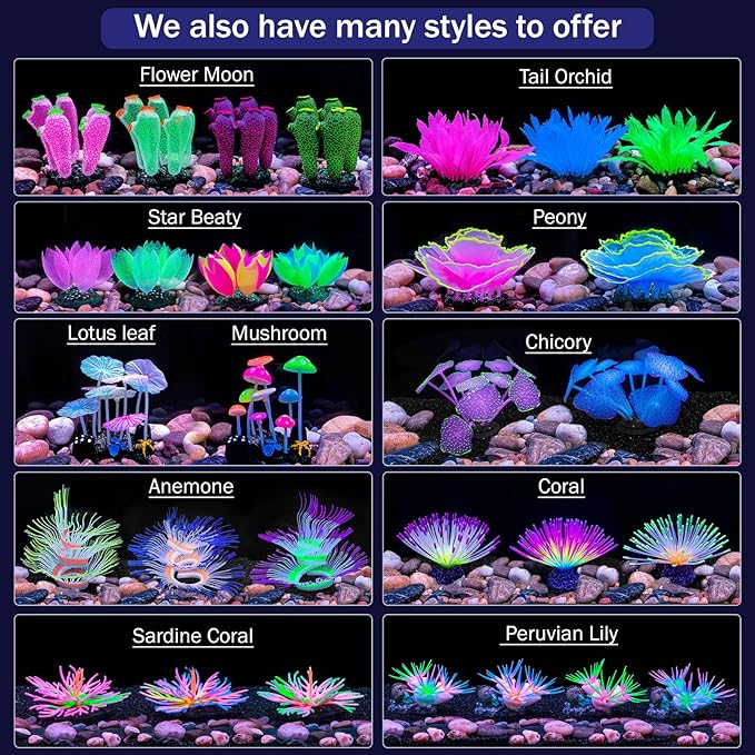 Dynamic Glow in The Dark Aquarium Decorations Unleashing Visual Effects with Soft Silica Gel, Changing Lights Colorful Glowing Coral Ornaments for Fish Tank Decor (Purple, Calla)