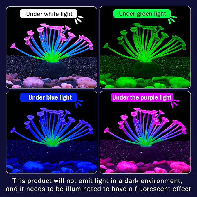 Dynamic Glow in The Dark Aquarium Decorations Unleashing Visual Effects with Soft Silica Gel, Changing Lights Colorful Glowing Coral Ornaments for Fish Tank Decor (Purple, Calla)