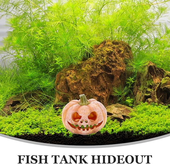 Milisten Orange Resin Halloween Pumpkin Fish Hideout, Aquarium & Terrarium Decor, Modern Realistic Simulated Modeling, Tabletop, All Seasons