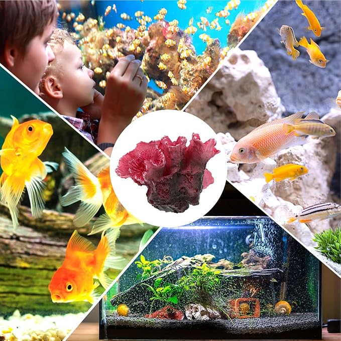 Ipetboom 2pcs Artificial Reef Coral Aquarium Decorations, Red Fish Tank Ornaments, Home Tank Decor Coral for Aquarium Landscape, 2.8x2 Inch