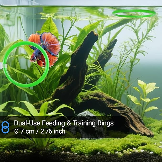 Betta Fish Toy Set: Betta Training Floating Mirror, Training/Feeding Ring, Spoon, and Resting Leaf. Promotes Exercise. Betta Toys, Resting & Feeding Kit.
