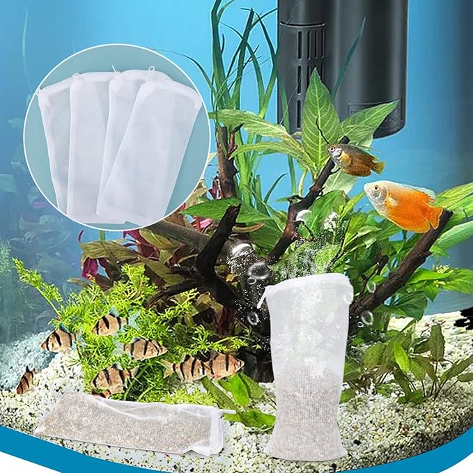 Segarty Filter Bag, 10 Pack 0.5mm Fine Mesh 7.7 x 3 Inch Reusable White Nylon Aquarium Media Net Bags with Plastic Zipper for Ceramic Rings, Bio Balls, Activated Carbon, Charcoal, Fish Tank