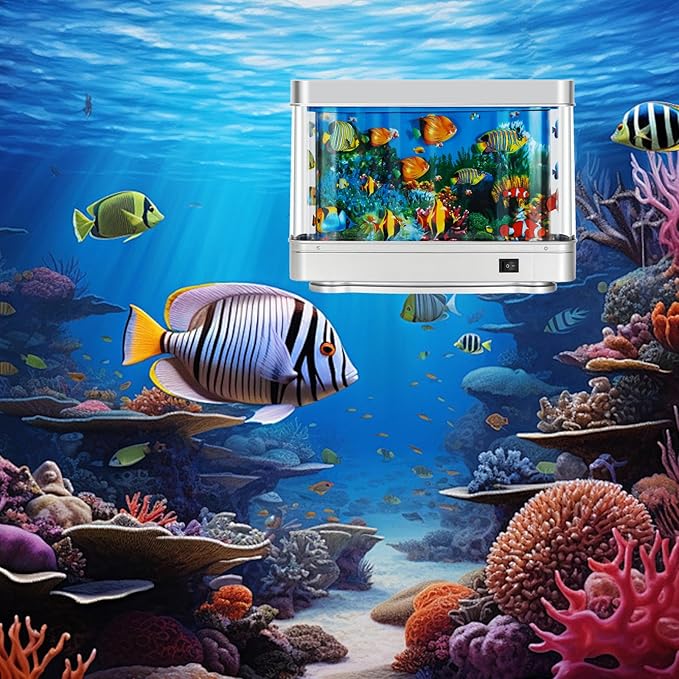Fake Fish Tank,Artificial Aquarium Decorations,Fake Aquarium Decor,Virtual Ocean Moving Fish lamp for Bedroom Office Décor