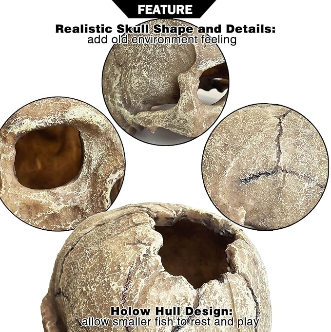 Aquarium Decoration for Fish Tank Skull Head Skeleton Aquarium Ornament Decorative Cave Landscape Aquarium Decor Reptile House Cave Fish Tank Decoration - Small