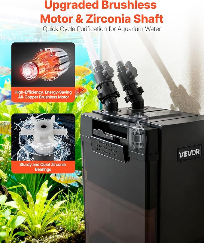 VEVOR 528GPH Canister Filter, 5-Stage External Aquarium Filter with Powerful Pump, Water Circulation Cleaning Machine with Media for Large Fish Tanks and Aquariums Up to 150 Gallons, for Freshwater
