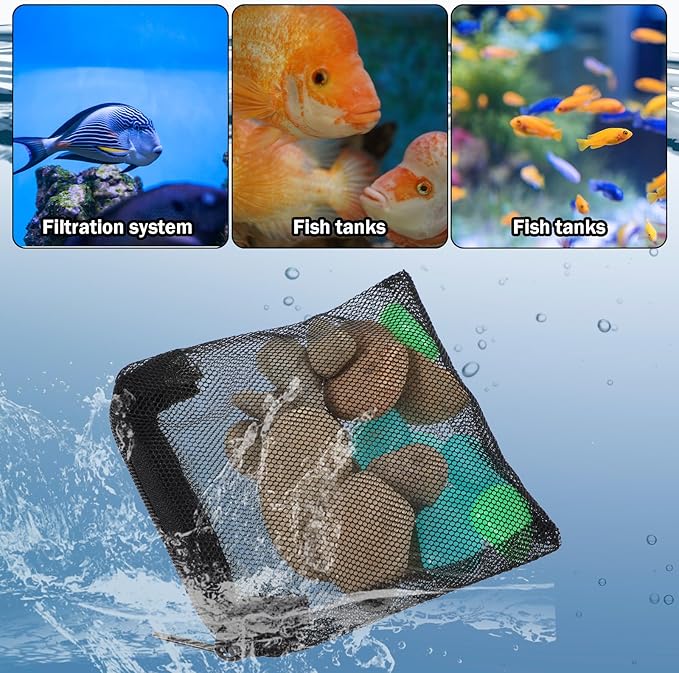 10PCS Aquarium Filter Media Bags, 3x4 Inch Fish Tank Media Mesh Filter Bags, Reusable Mesh Filters Bag for Activated Carbon, Filter-Stones and Ceramic Rings, Black Mesh-Net Filters Bag with Zipper