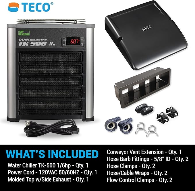 TECO 1/6 HP Aquarium Water Chiller - Ultra-Quiet, Energy-Efficient Temperature Control for Reef, Saltwater, Freshwater & Axolotl Tanks up to 120 Gallons