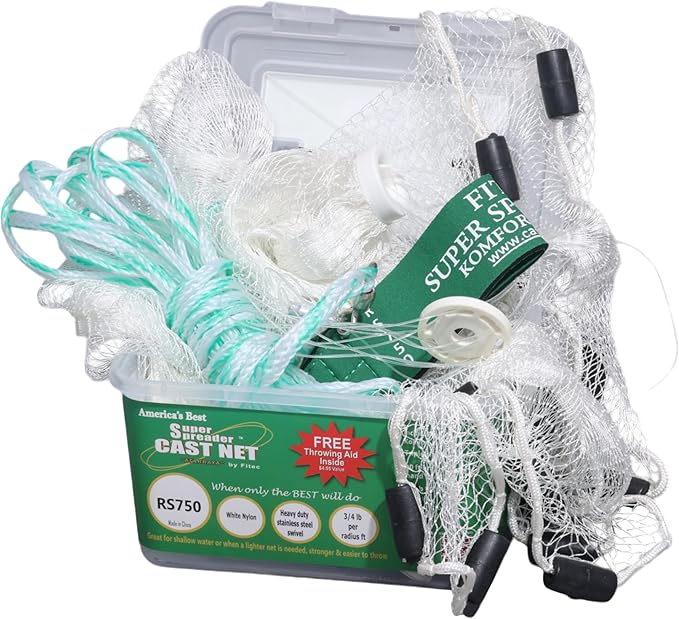 FITEC Super Spreader Nylon Fishing Cast Net, 1/4-Inch X 3-Feet