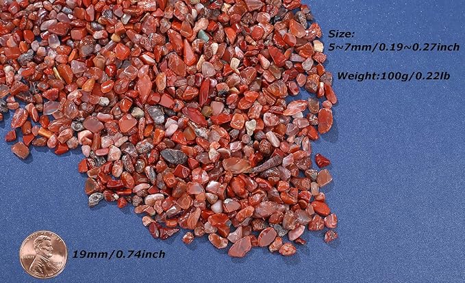 LAIDANLA Red Agate Crushed Stone Crystal Chips Bulk Natural Gemstones Healing Reiki Crystals Mini Quartz Vase Filler Aquarium Gravel 100g