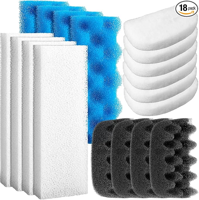 Threlaco 18 Pcs Compatible with Fluval 206/207 Aquarium Filters Sponge Set, Including Foam Pad, Water Polishing Pad, Foam Max, for Replacement Filter Media