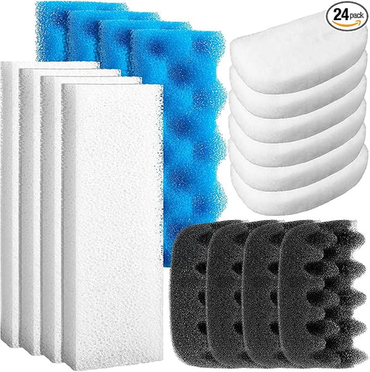 Threlaco 24 Pcs Filter Media Kit Compatible with Fluval 306/307, Including Foam Pad, Water Polishing Pad, Biological Sponges Max for Aquarium Canister Filter Media Replacement