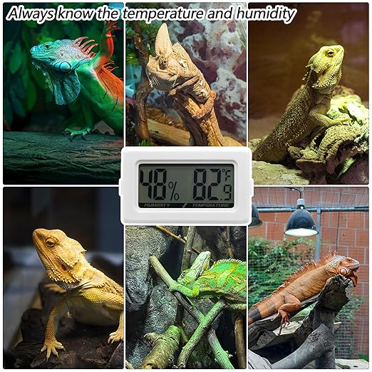 Digital Probe Thermometer Hygrometer for Reptiles - 2-in-1 Terrarium Monitor with Instant Reading, Mini Design for Turtle Tank/Lizard Cage/Aquarium Habitat (White)
