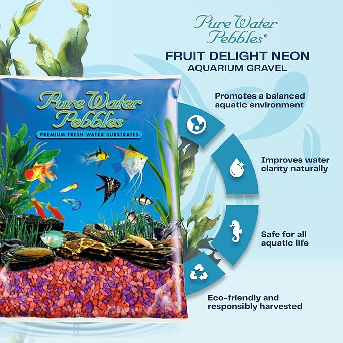 Pure Water Pebbles Neon Fruit Delight Aquarium Gravel - 5 lbs - Non-Toxic, Colorfast, Vibrant Substrate for Aquariums, Terrariums, Ponds & Crafts