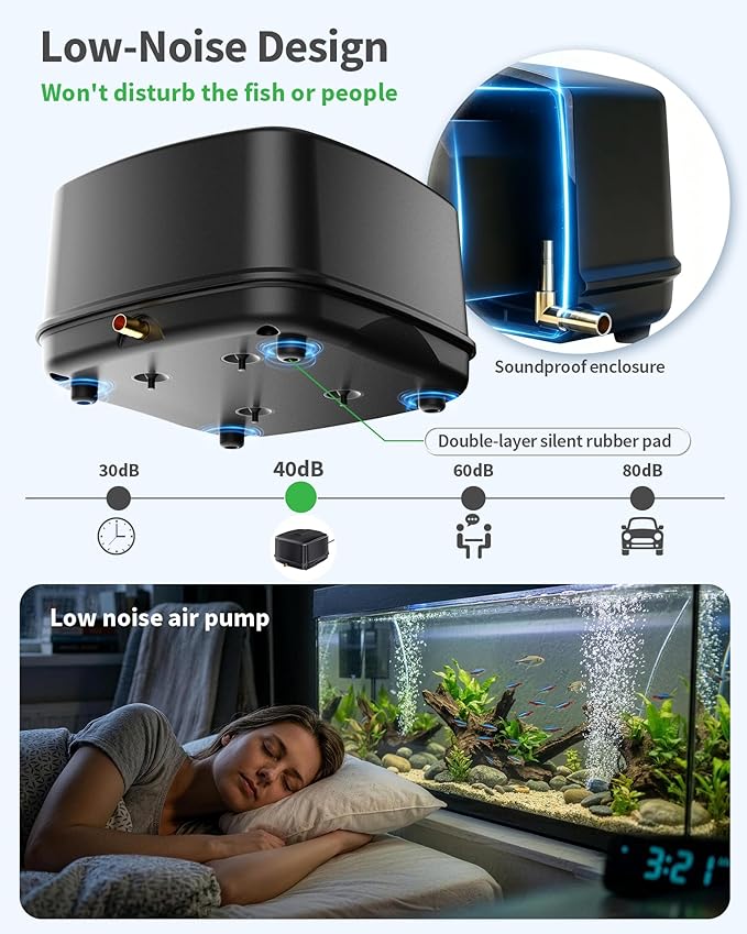 POPOSOAP Pond Aerator, 640GPH High-Volume Pond Air Pump for 1000-3000 Gallon Ponds, Ultra-Quiet Septic Aerator IP65 Waterproof for Koi Pond, Water Garden, Fish Tank & Winter Ice Prevention P840