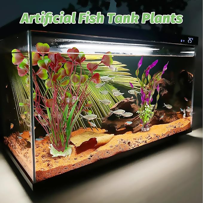 Hamiledyi Artificial Aquarium Plants for Fish Tank, Realistic Soft Plastic Water Grass, Safe Underwater Habitat Decorations, 2-Pack