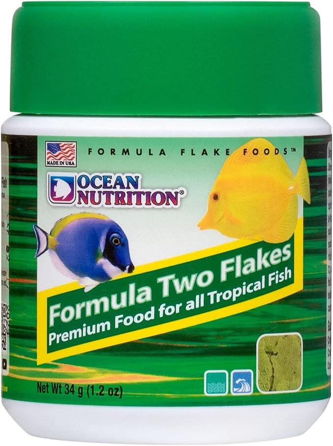 Ocean Nutrition Formula Two Flake Fish Food - Natural Ingredient Fish Food Flakes for All Tropical Fish - Supports Health & Coloration, Does Not Cloud Water, Made in USA, 1.2 oz (34 g)