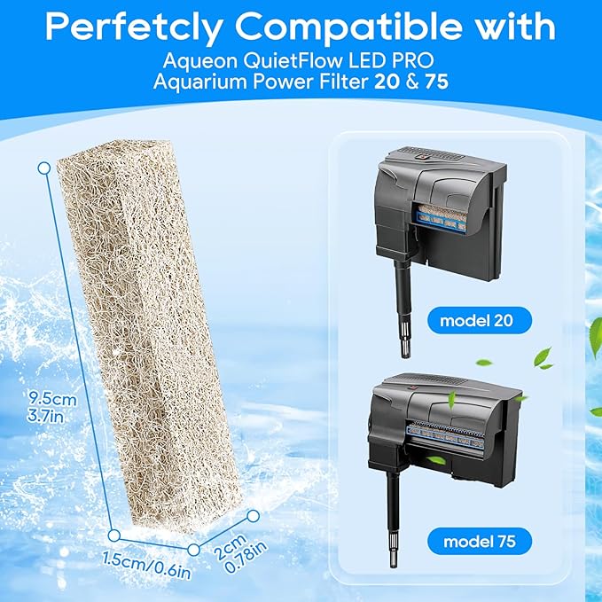 20PCS Ammonia Reducer Filter Pads Compatible with Aqueon Quietflow 20 & 75, Sponge Replacement Filter Cartridges for Aqueon Quietflow LED PRO Aquarium Fish Tank Power Filter
