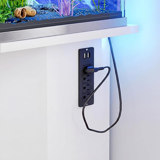 Modern 55-75 Gallon Fish Tank Stand with Power Outlet (4 AC 2 USB Ports), Heavy Duty Aquarium Stand with Cabinet Storage for Fish Tank, Turtle Tank, Reptile Terrarium, 880LBS Capacity, White
