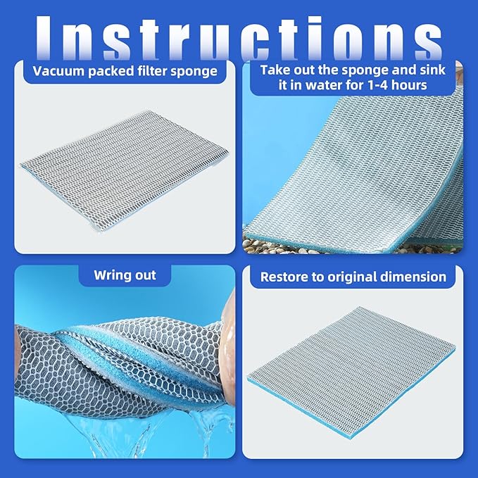 AQUANEAT Aquarium Filter Sponge 8-Layer Filter Media Pad, Cut-to-Size Foam Floss for Fish Tank Sump Pond (16" x 12" x 0.6")
