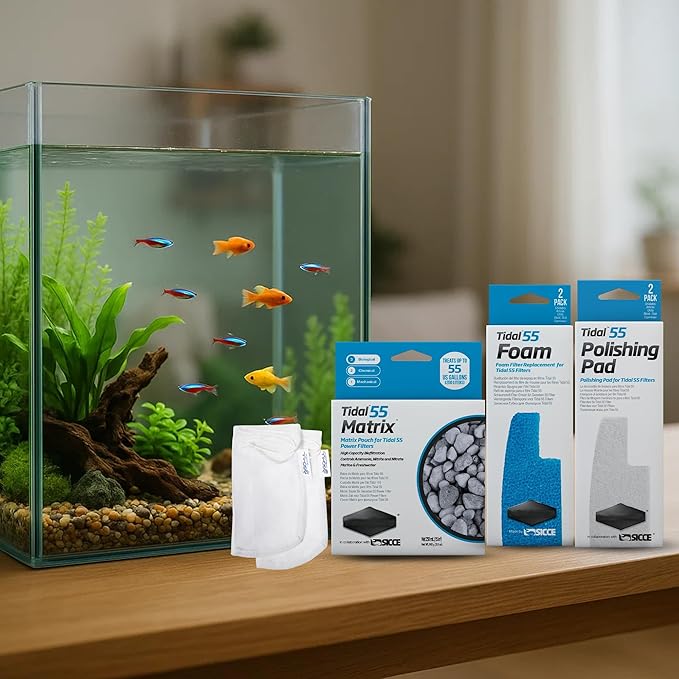 Tidal 55 Filter Maintenance and Replacement Filter Media Kit, Including Gokul Brands Aquarium Filter Media Bags (Tidal 55 Polishing Pads, 55 Foam Filter Sponge, 55 Matrix Bio Media)